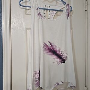 New Assymetrical Hem Drawstring Closure Back Sleeveless Tank Feathers 4XL